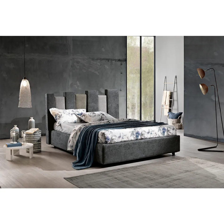 High Quality Modern Upholstered Design Double Bed in Blue or Gray - Kenzo Viadurini