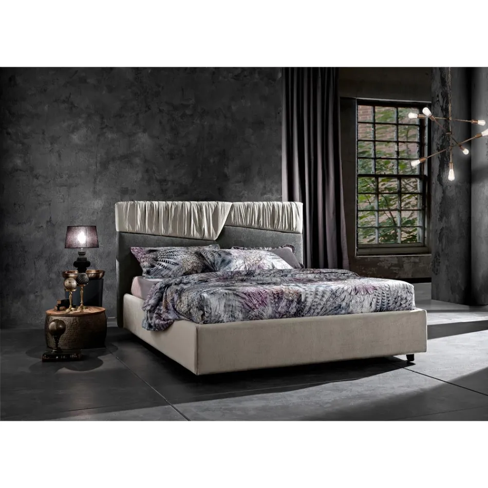 Modern Design Double Bed with Pleated or Quilted Headboard - Alano Viadurini