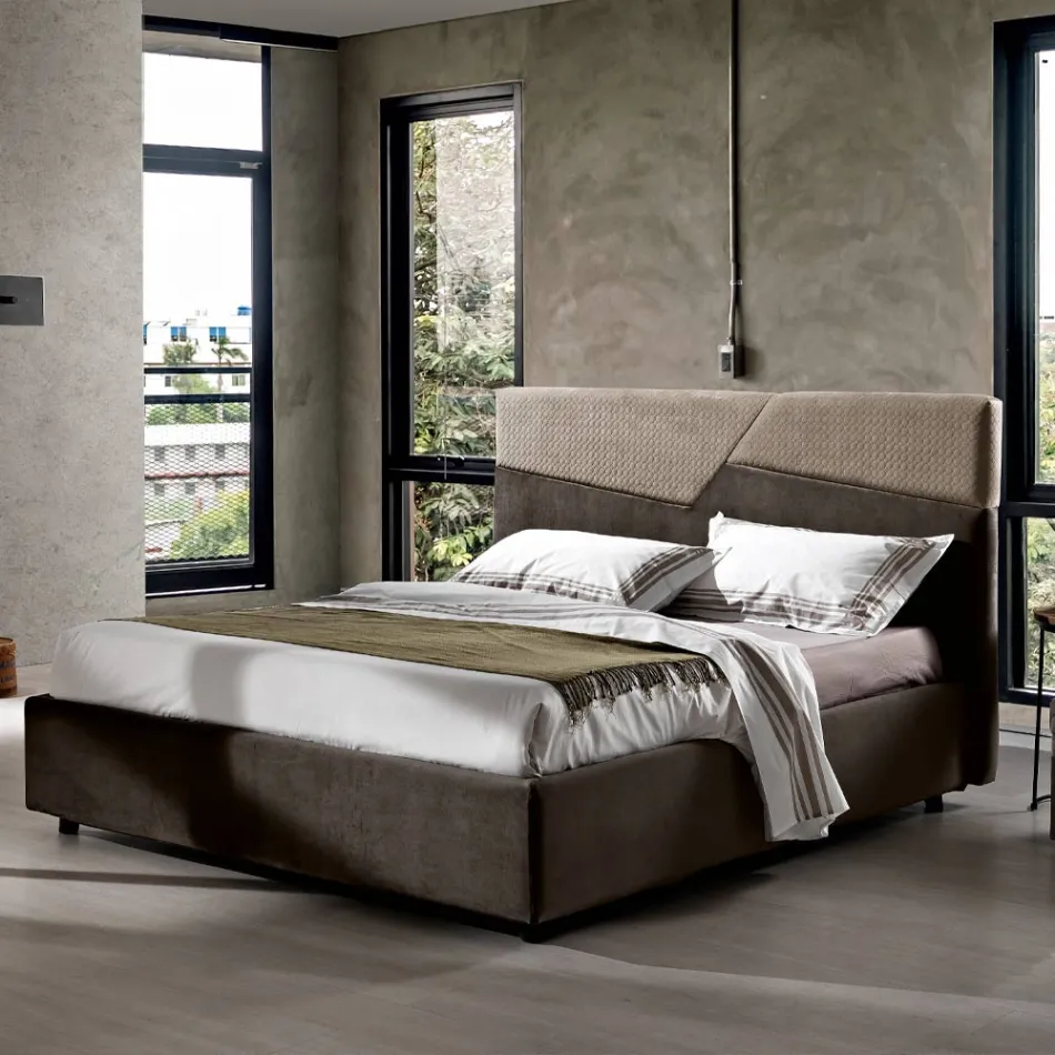 Modern Design Double Bed with Pleated or Quilted Headboard - Alano Viadurini