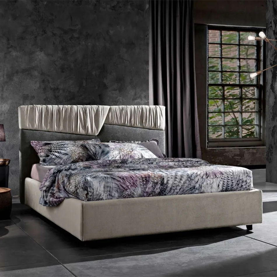 Modern Design Double Bed with Pleated or Quilted Headboard - Alano Viadurini