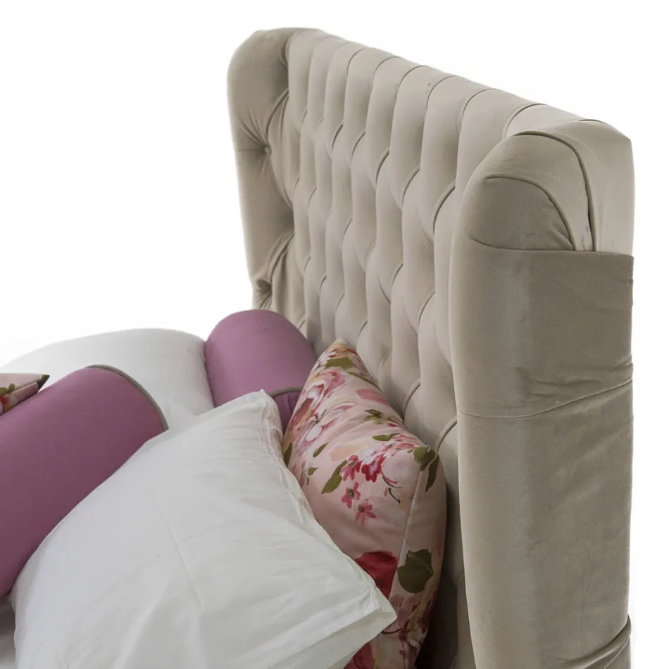 Luxury Double Bed with Box and Capitonnè Headboard Made in Italy - Papero Viadurini