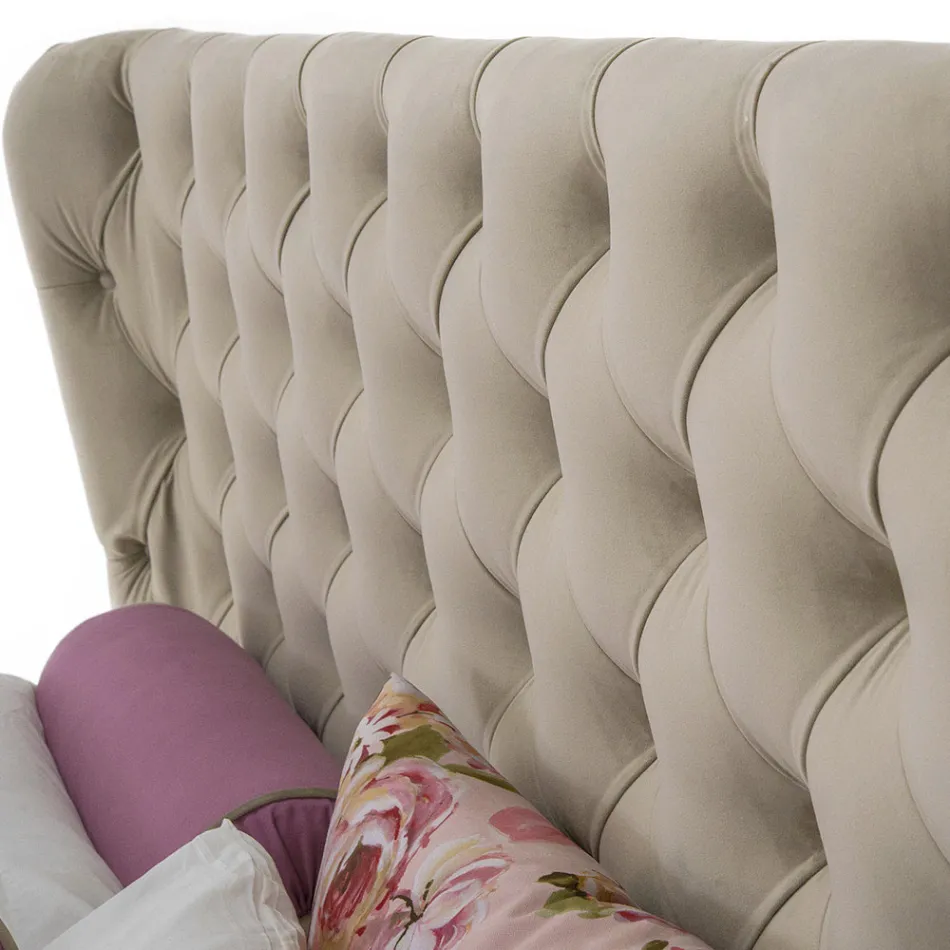 Luxury Double Bed with Box and Capitonnè Headboard Made in Italy - Papero Viadurini