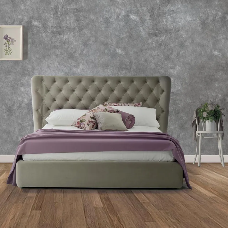 Luxury Double Bed with Box and Capitonnè Headboard Made in Italy - Papero Viadurini