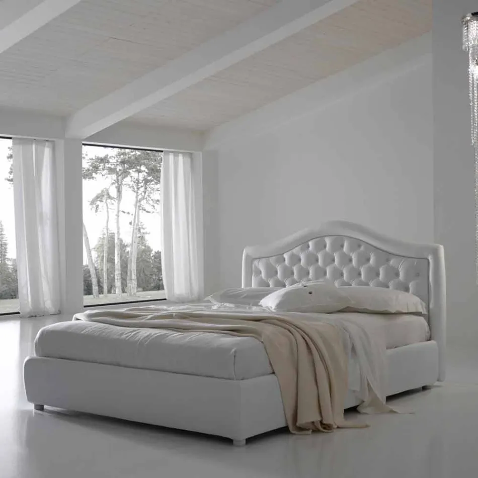 Padded double bed with box and capitonnè headboard Capri Bolzan Viadurini