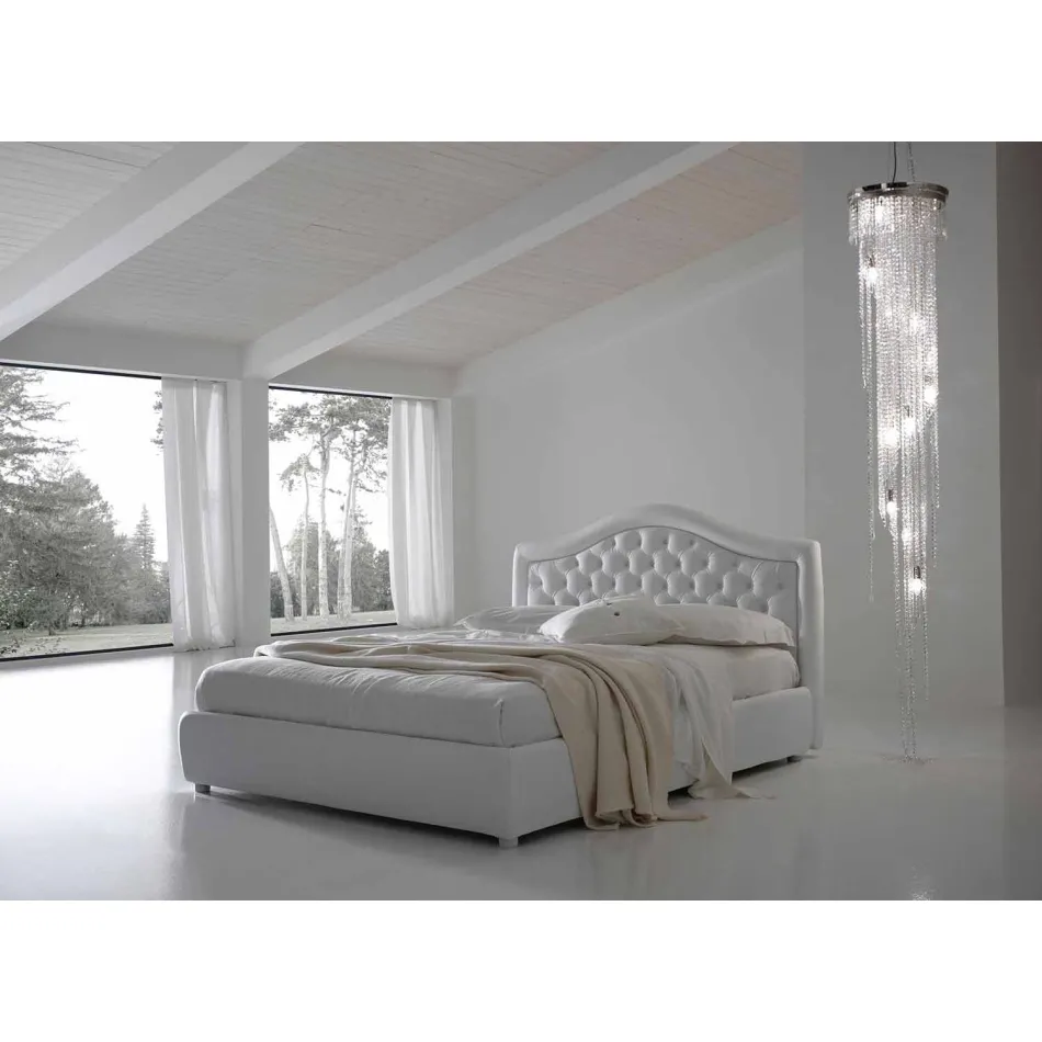 Padded double bed with box and capitonnè headboard Capri Bolzan Viadurini