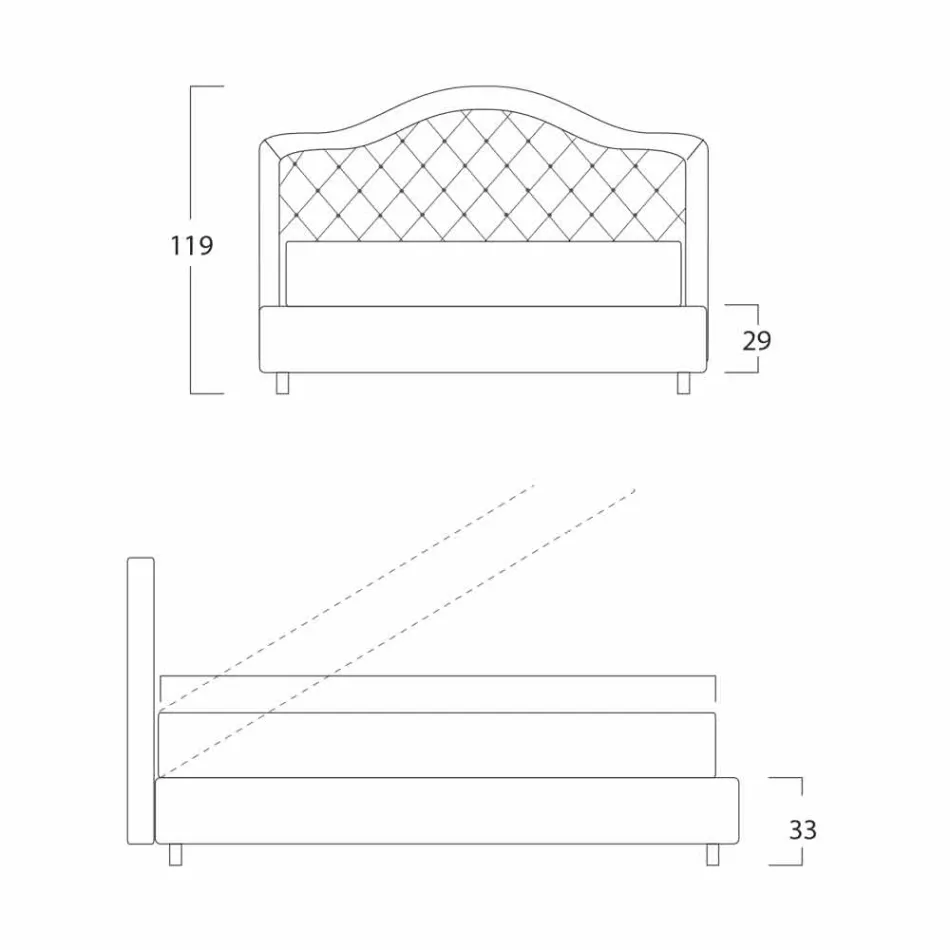 Padded double bed with box and capitonnè headboard Capri Bolzan Viadurini