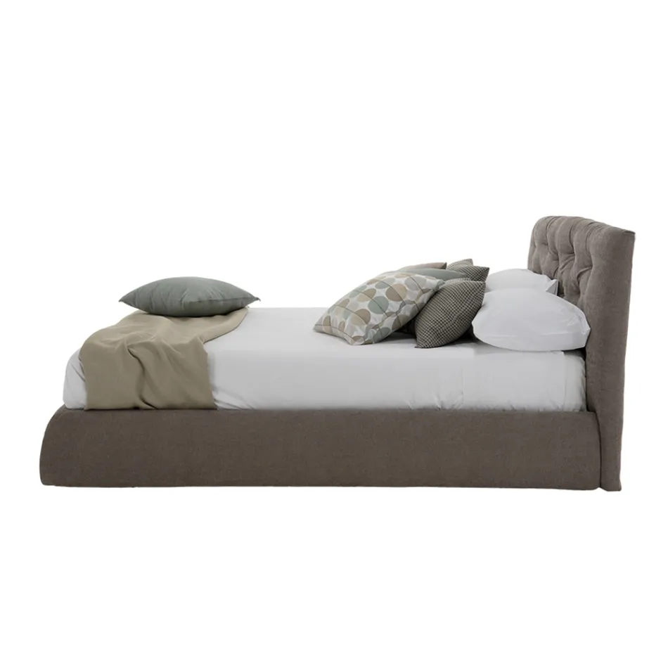 Upholstered double bed with box in eco-leather or fabric made in Italy - Nasello Viadurini