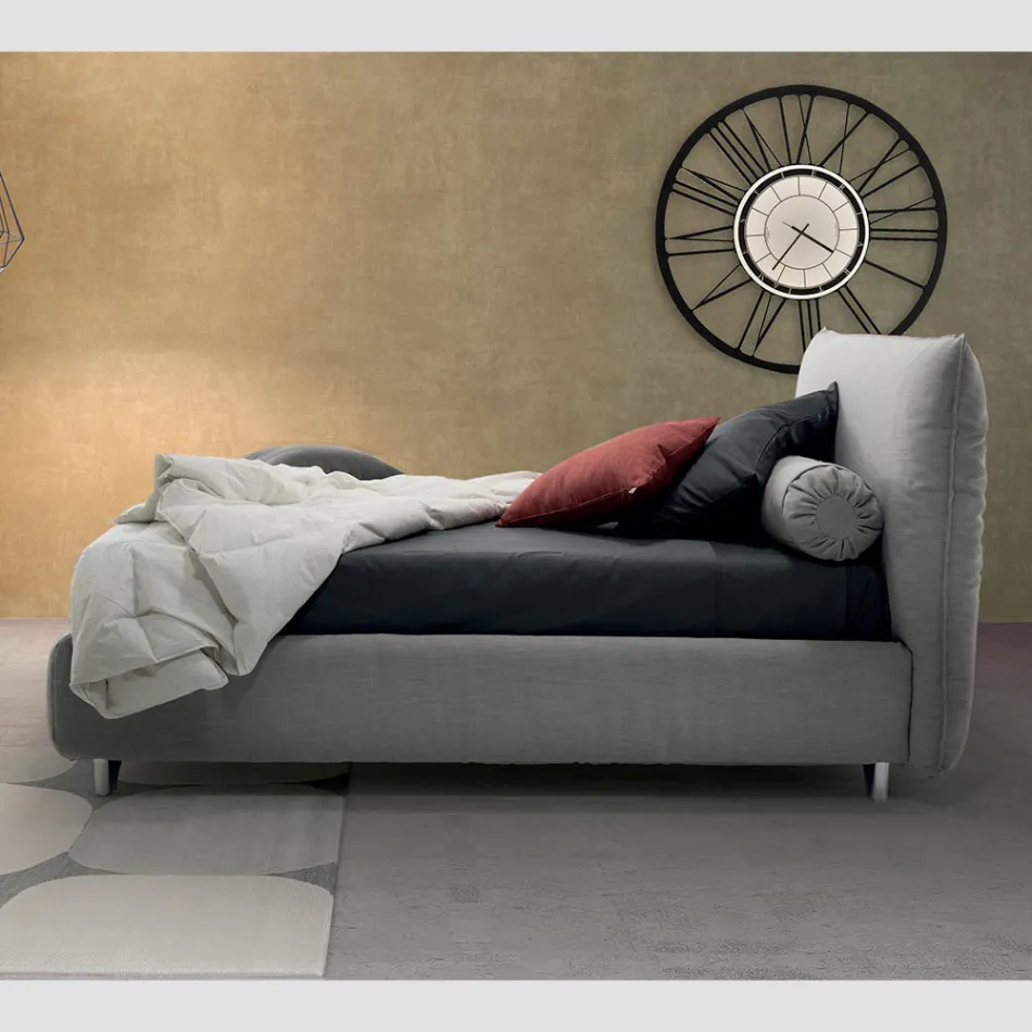 Upholstered double bed with box, fabric or eco-leather Made in Italy - Lardino Viadurini