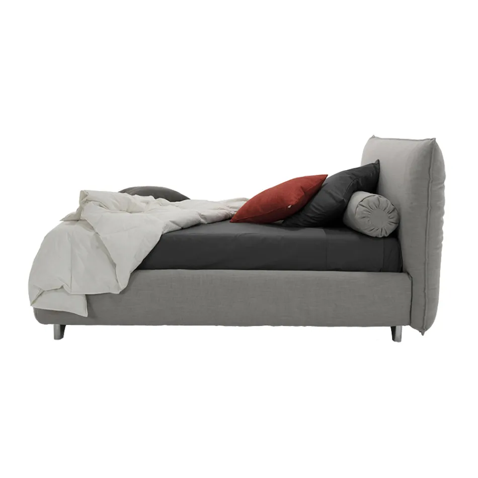 Upholstered double bed with box, fabric or eco-leather Made in Italy - Lardino Viadurini