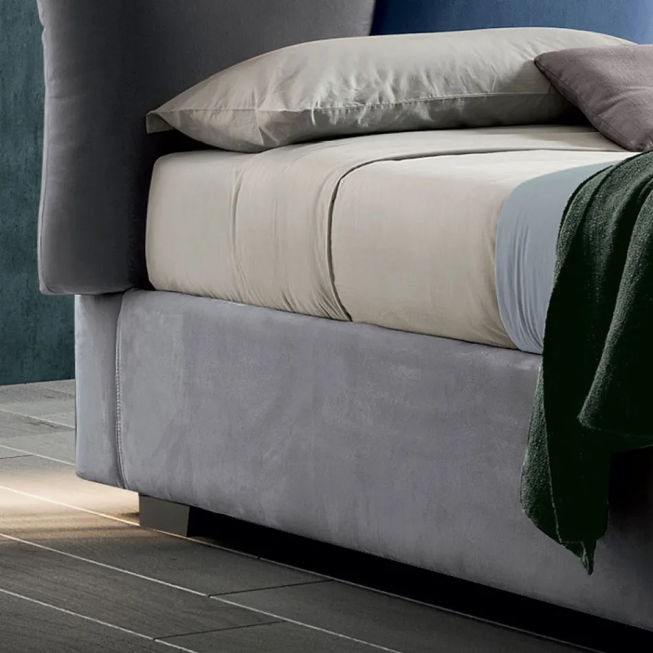 Upholstered Double Bed with Fabric Storage Unit - Belle Viadurini
