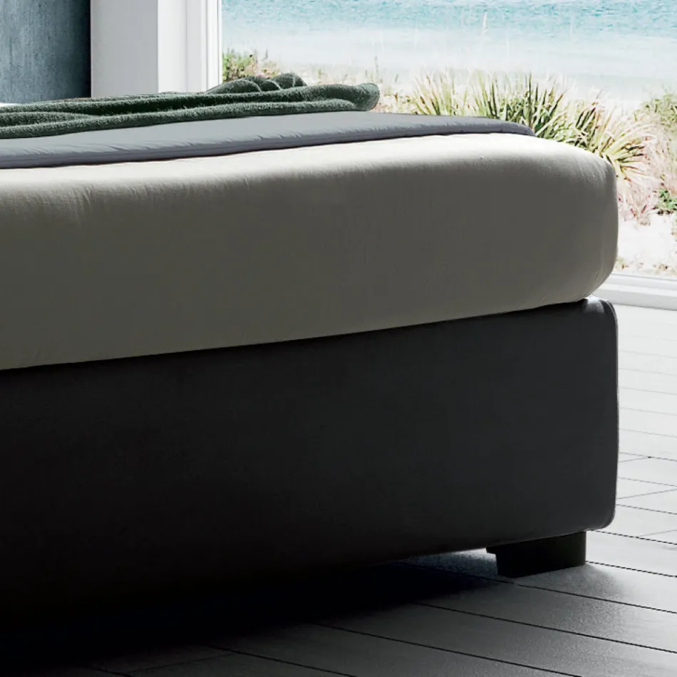 Upholstered Double Bed with Fabric Storage Unit - Belle Viadurini