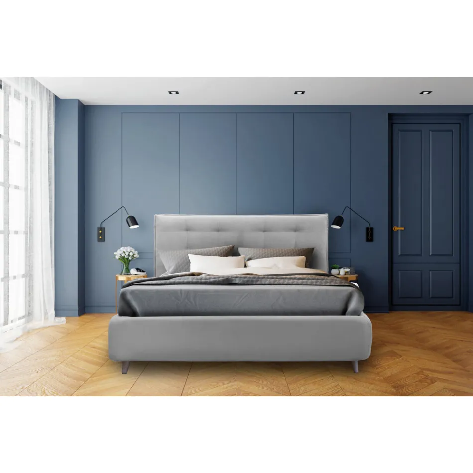 Upholstered Double Bed with Optional Storage Made in Italy - Akira Viadurini