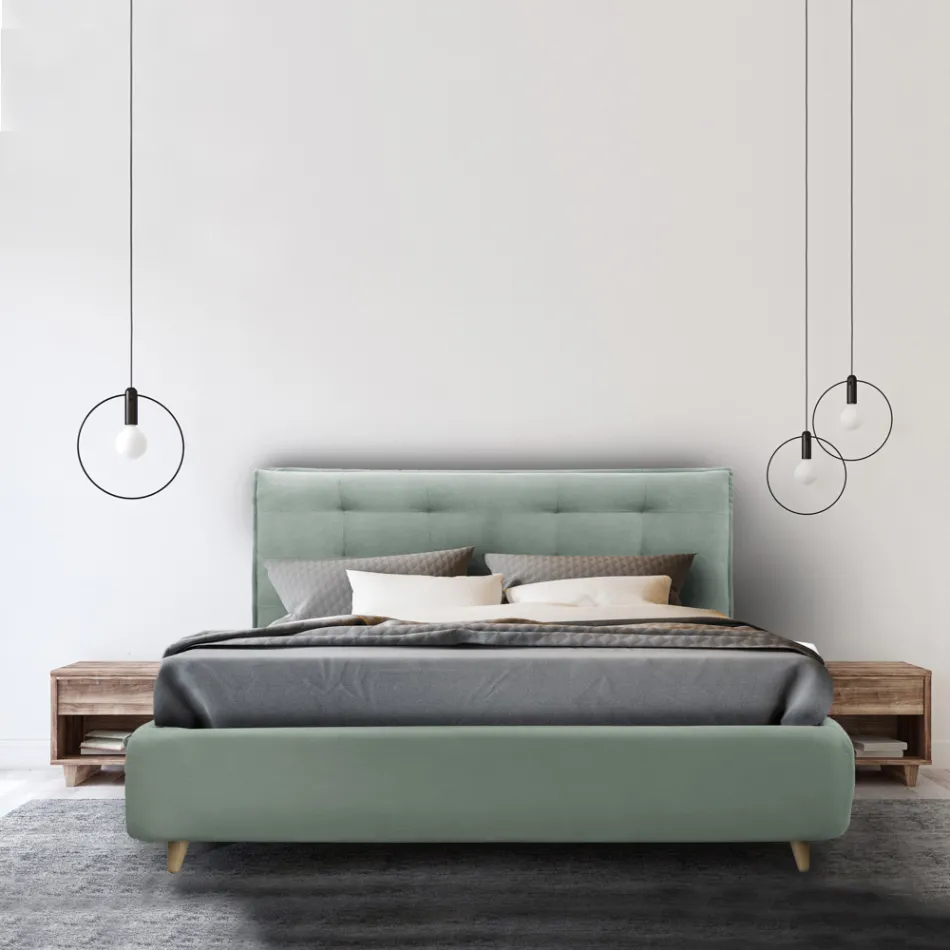 Upholstered Double Bed with Optional Storage Made in Italy - Akira Viadurini