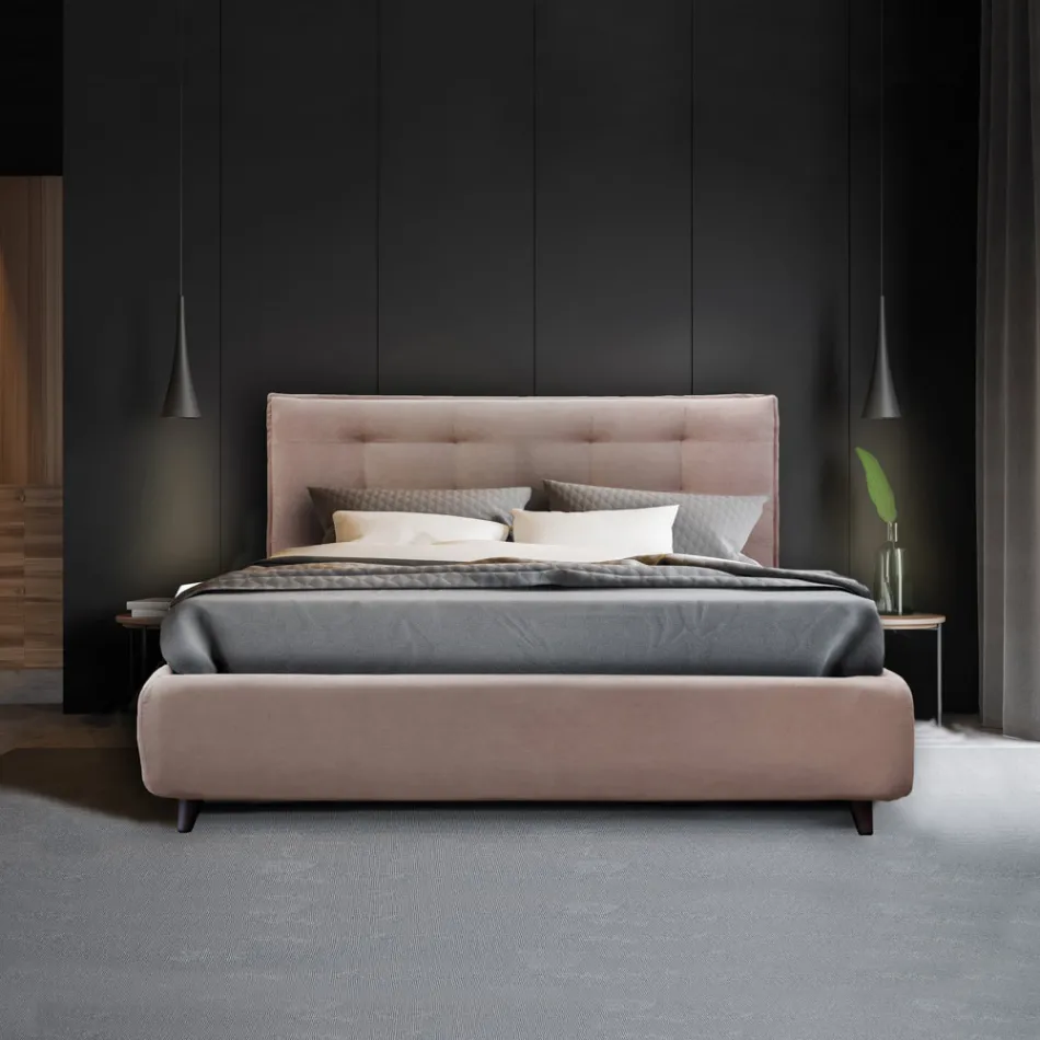 Upholstered Double Bed with Optional Storage Made in Italy - Akira Viadurini
