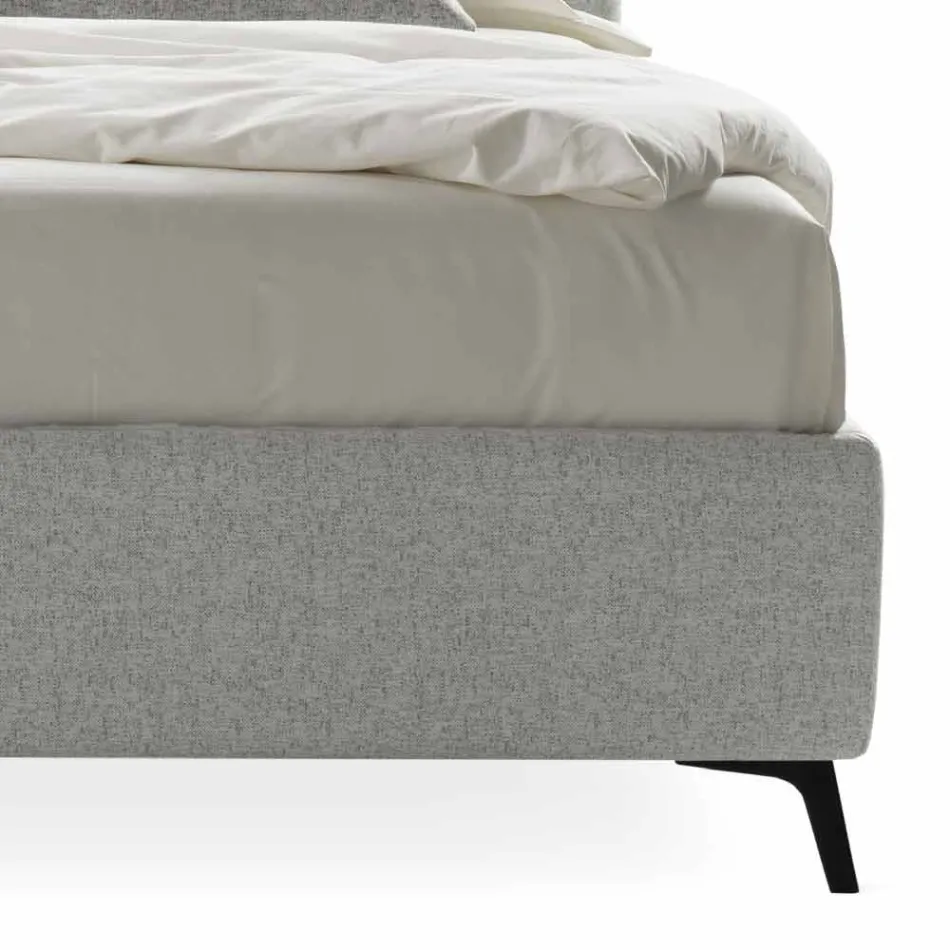 Upholstered Double Bed with Fabric Container Made in Italy - Pebble Viadurini