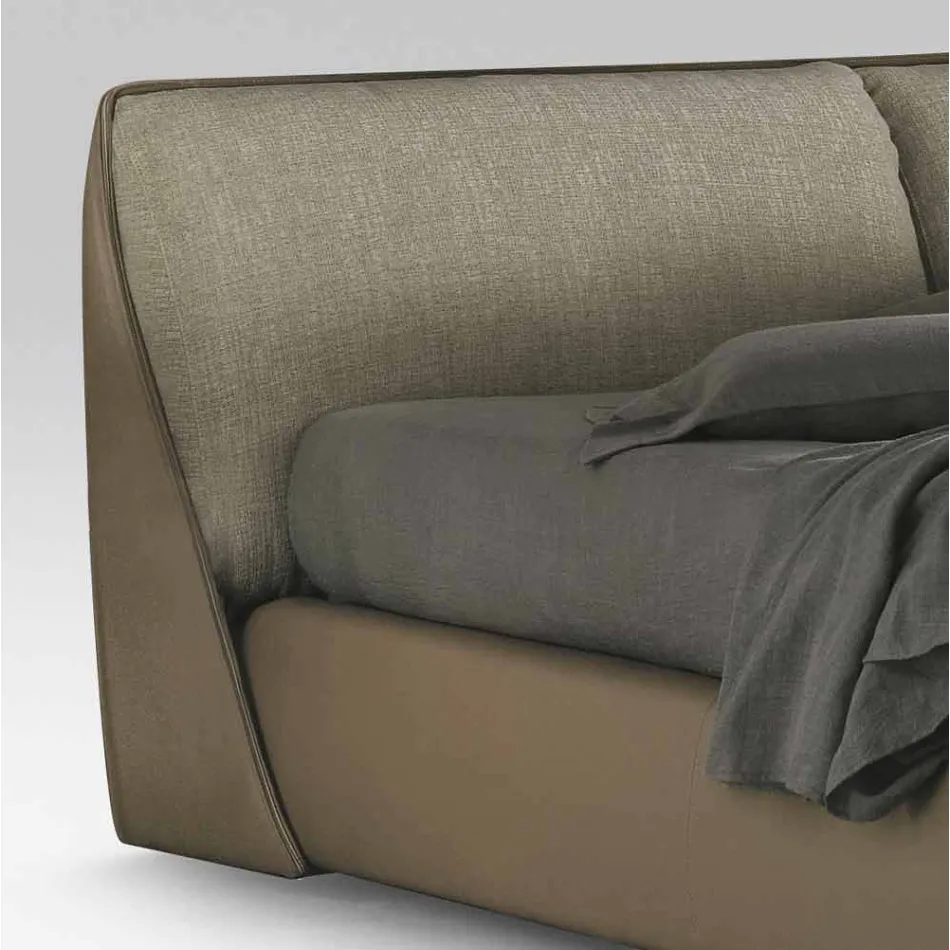 Double Bed Padded and Covered in Fabric and Leather Made in Italy - Lula Viadurini