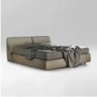 Double Bed Padded and Covered in Fabric and Leather Made in Italy - Lula Viadurini