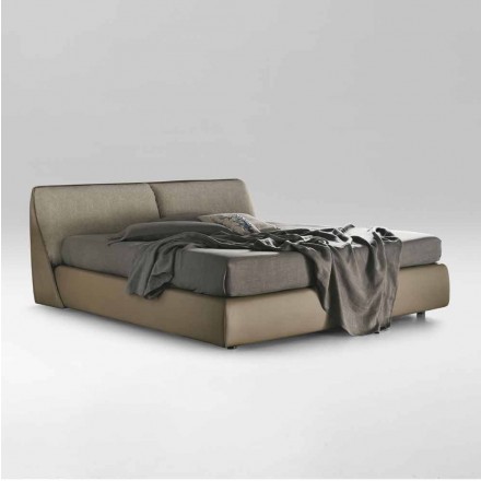 Double Bed Padded and Covered in Fabric and Leather Made in Italy - Lula Viadurini