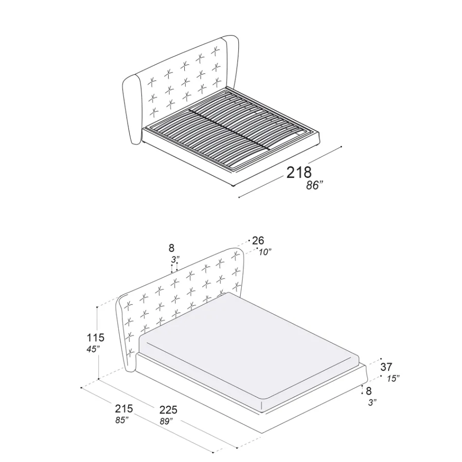 Double Bed Upholstered in Polyurethane Foam Made in Italy - Capriccio Viadurini