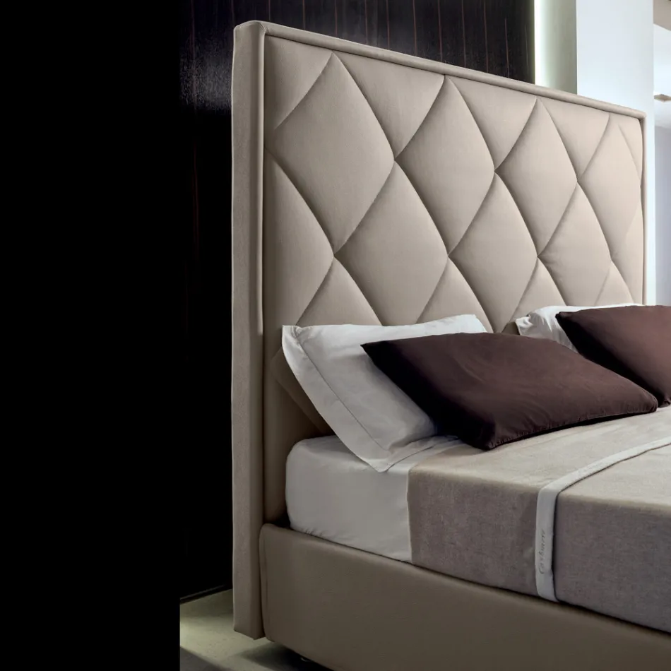 Upholstered Double Bed Covered in Fabric or Leather - Celebre Viadurini