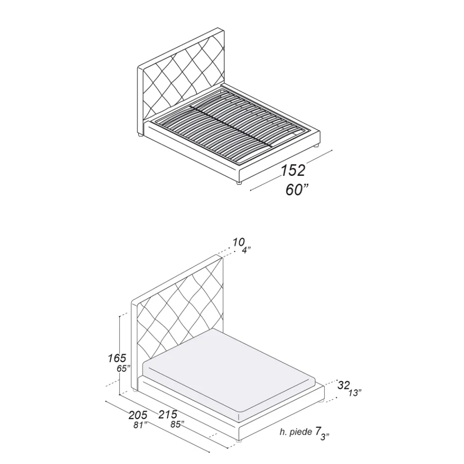 Upholstered Double Bed Covered in Fabric or Leather - Celebre Viadurini
