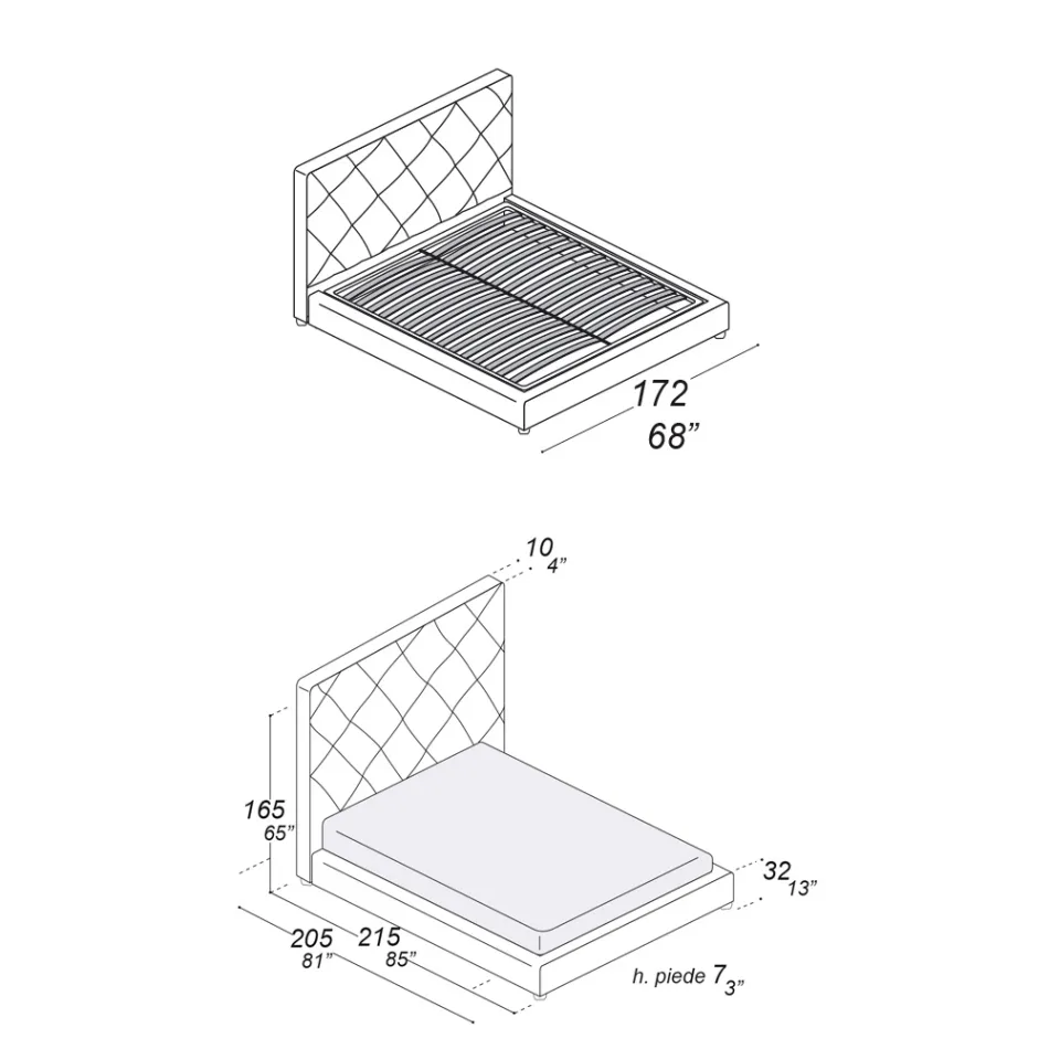 Upholstered Double Bed Covered in Fabric or Leather - Celebre Viadurini