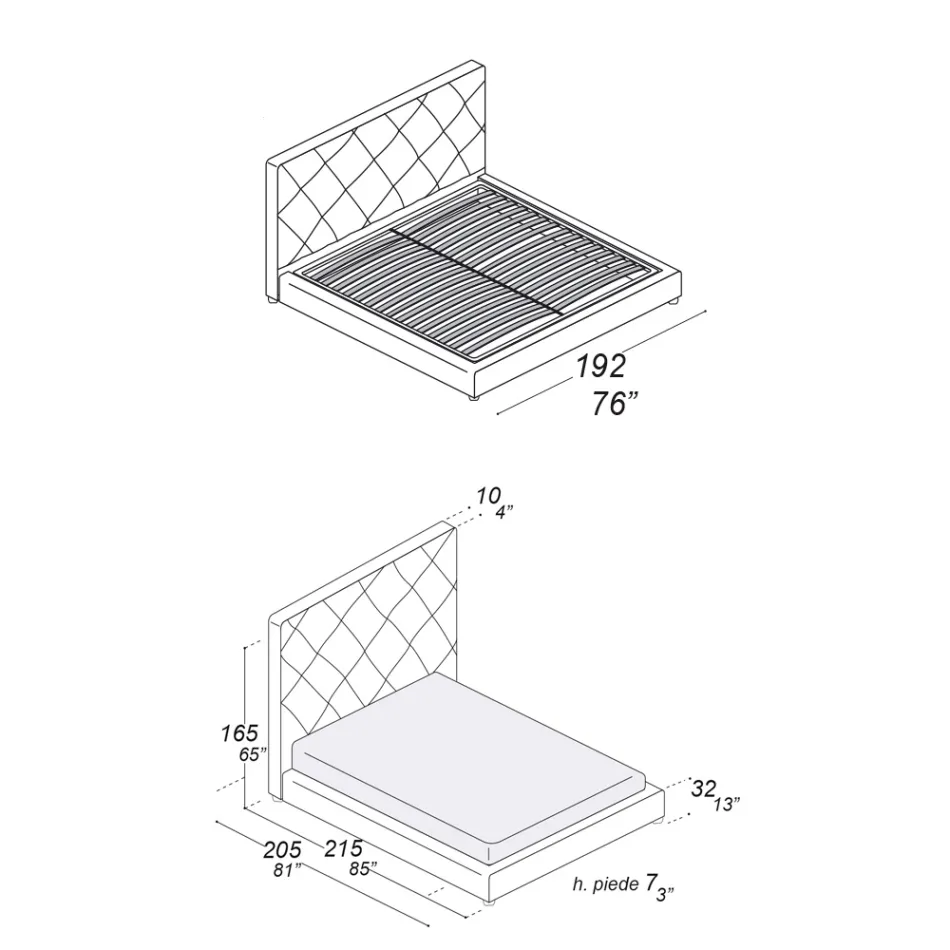 Upholstered Double Bed Covered in Fabric or Leather - Celebre Viadurini