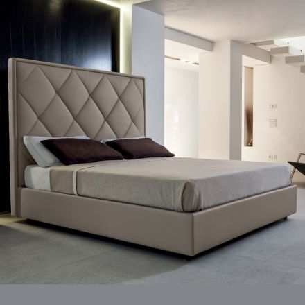 Upholstered Double Bed Covered in Fabric or Leather - Celebre Viadurini