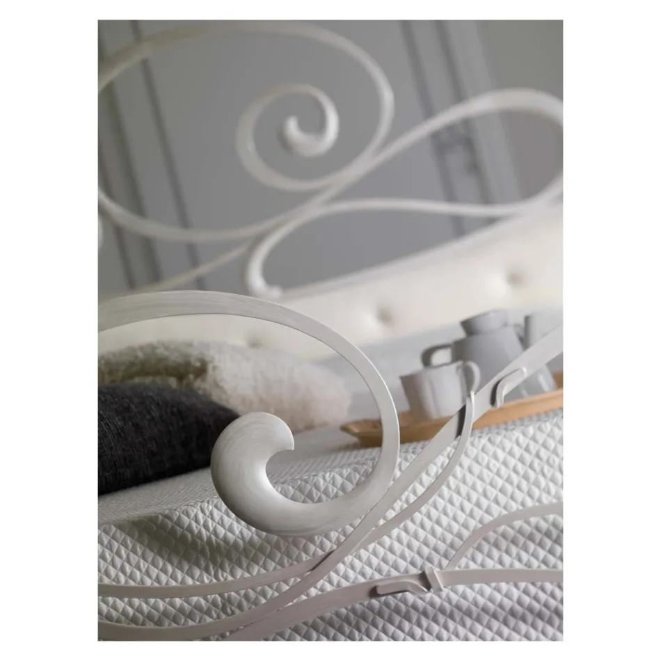 Iron double bed with coordinated footboard Made in Italy - Laser Viadurini