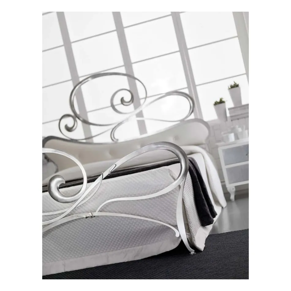 Iron double bed with coordinated footboard Made in Italy - Laser Viadurini