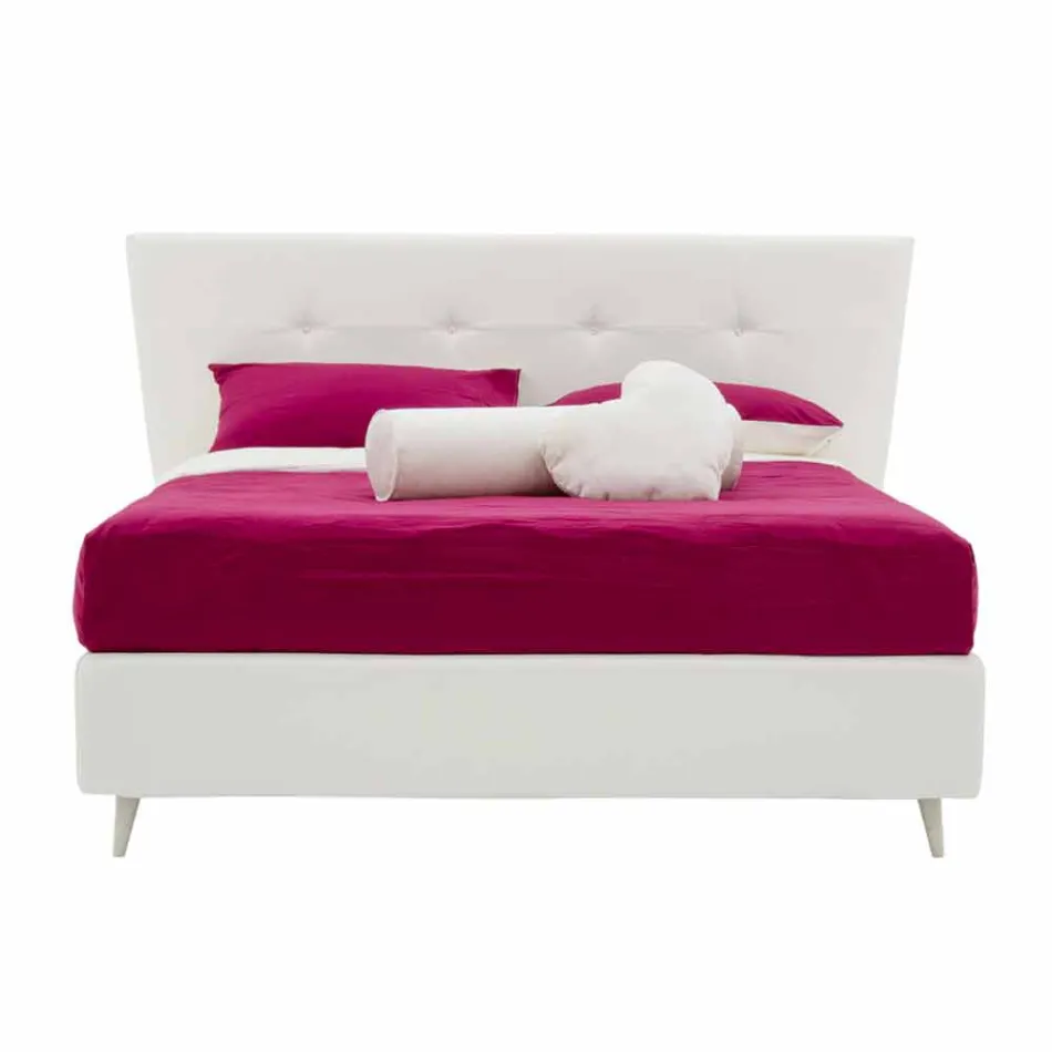 Double Bed in Leatherette with Wooden Feet Made in Italy - Perzio Viadurini