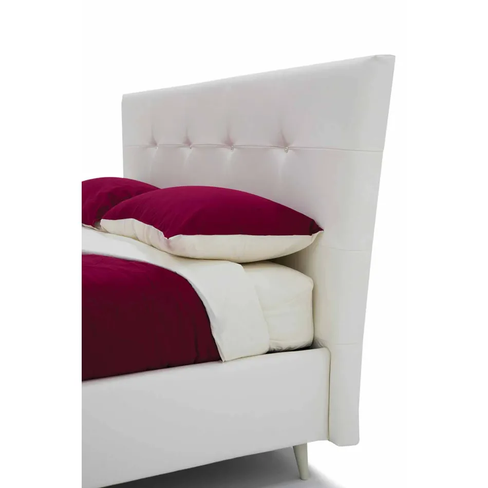 Double Bed in Leatherette with Wooden Feet Made in Italy - Perzio Viadurini