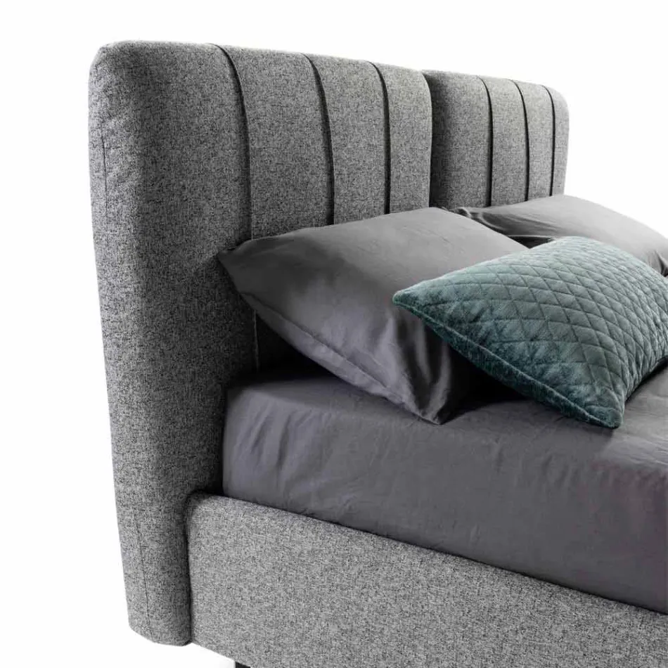 Fabric Double Bed with Box and Striped Headboard Made in Italy - Nives Viadurini