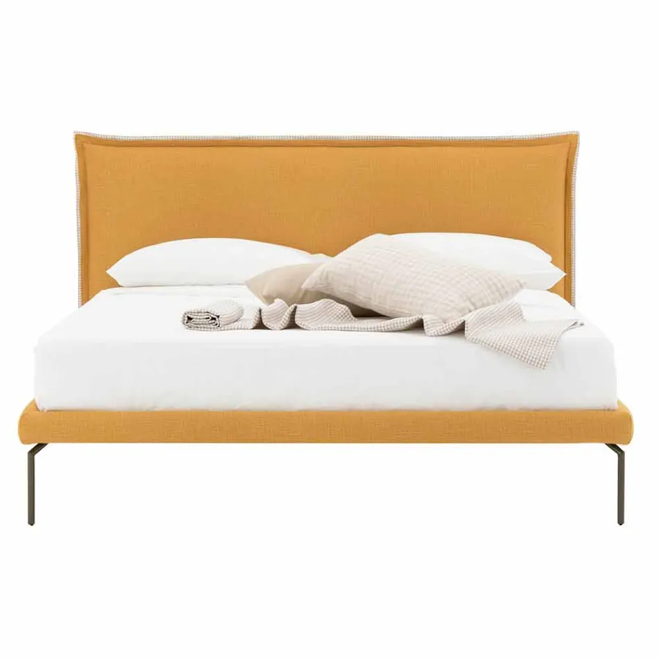 Double Bed in Fabric with Metal Feet Made in Italy - Glorio Viadurini