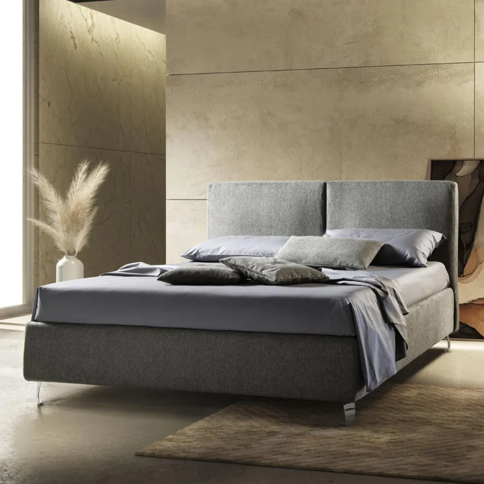Double bed in fabric or velvet with storage unit Made in Italy - Ernesto Viadurini