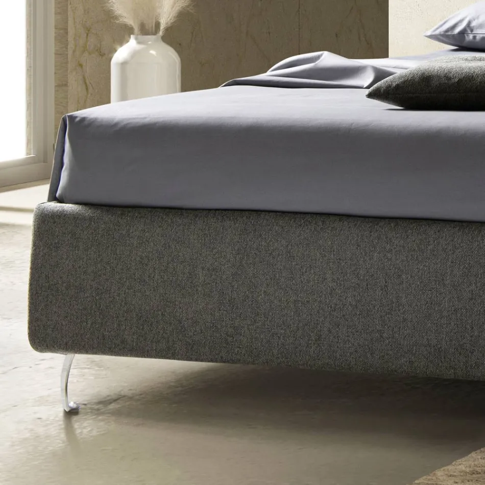 Double bed in fabric or velvet with storage unit Made in Italy - Ernesto Viadurini