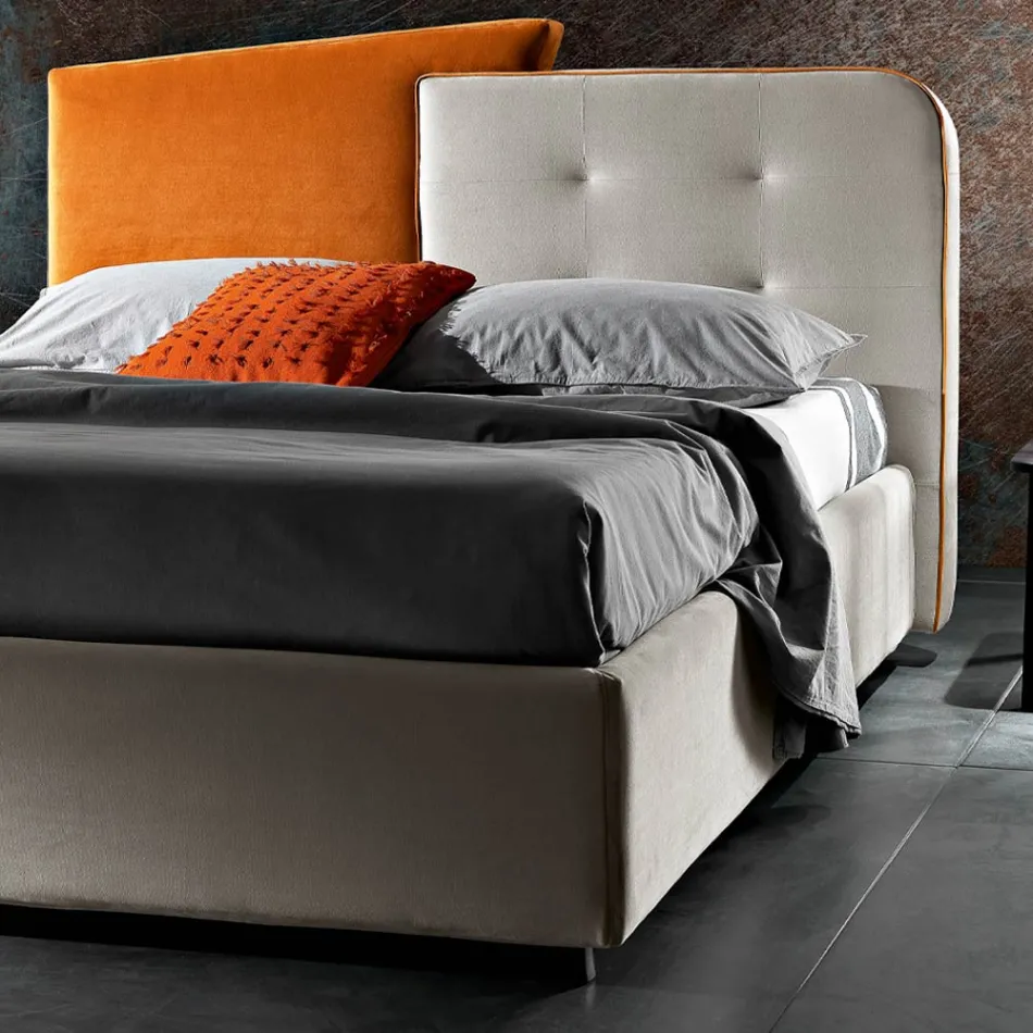 Modern Design Double Bed in Gray and Orange Velvet - Plorifon Viadurini