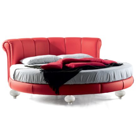 Luxury Round Modern Double Bed in Faux Leather Made in Italy - Dream Viadurini