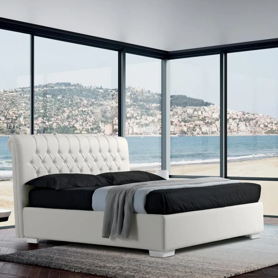 Modern Double Bed in Faux Leather with Storage - Ozzano Viadurini