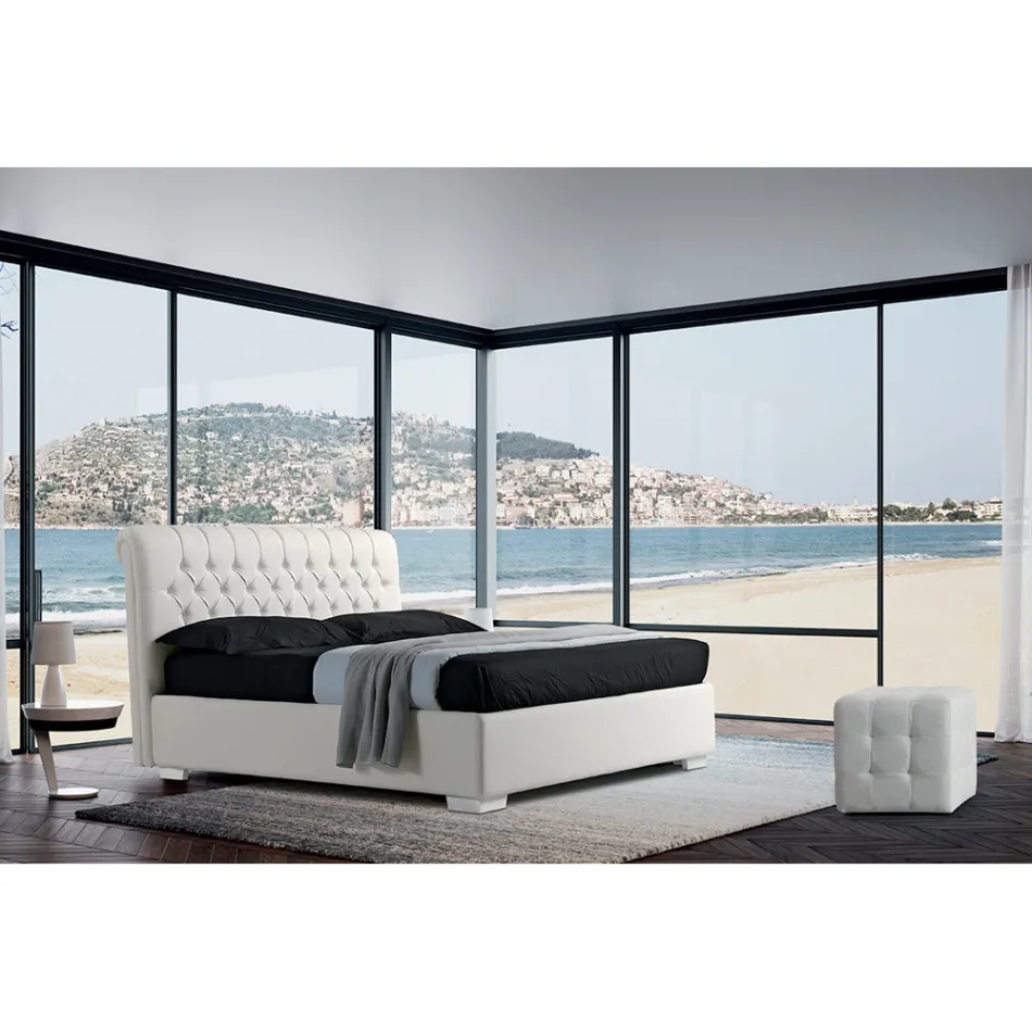 Modern Double Bed in Faux Leather with Storage - Ozzano Viadurini
