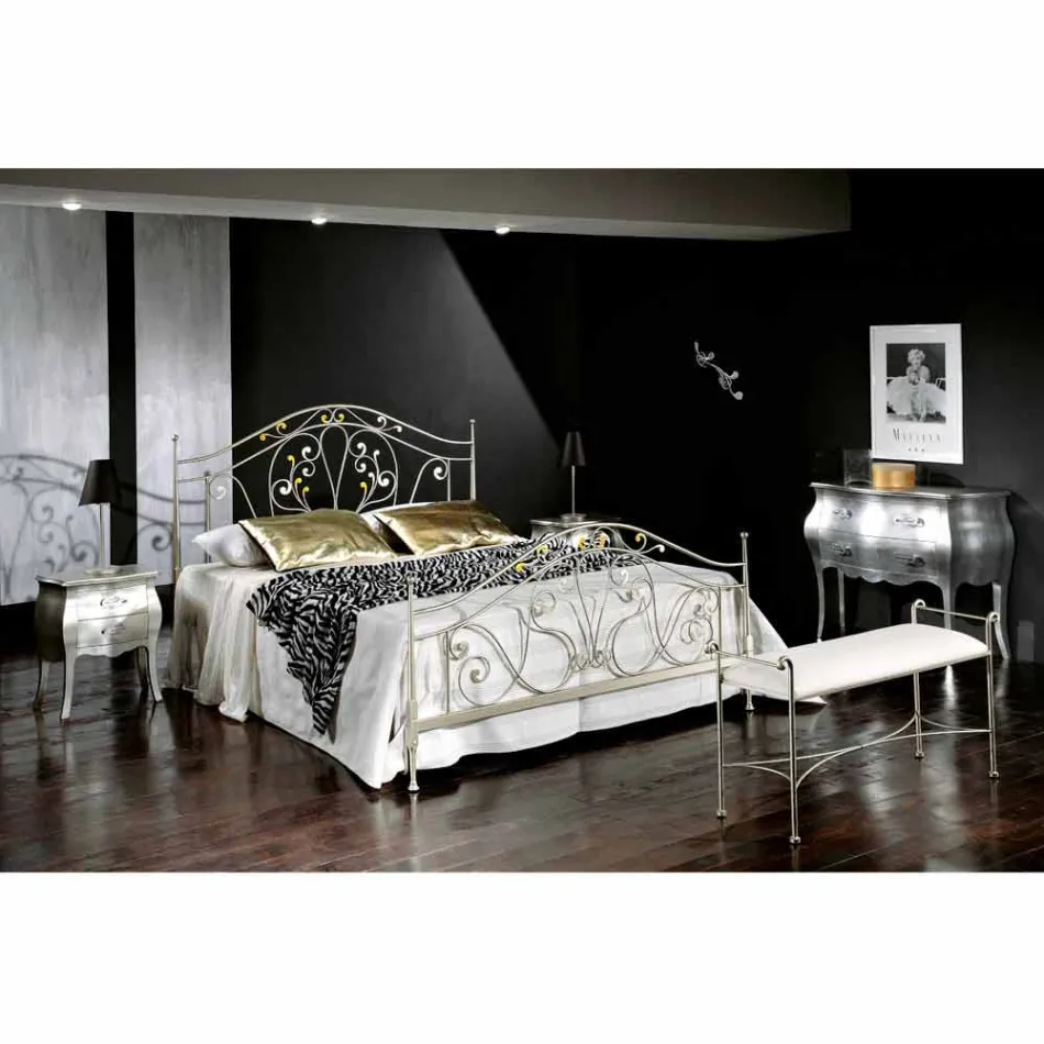 neoclassical double bed in full hand-forged iron Jessica Viadurini