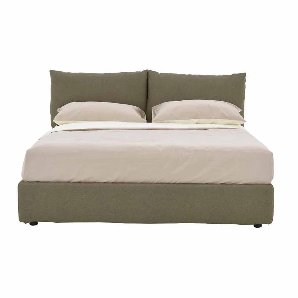 Double Bed Upholstered in Fabric with Black Feet Made in Italy - Bandola Viadurini