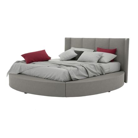 Round Double Bed with Storage Box in Faux Leather or Fabric - Romantic Viadurini
