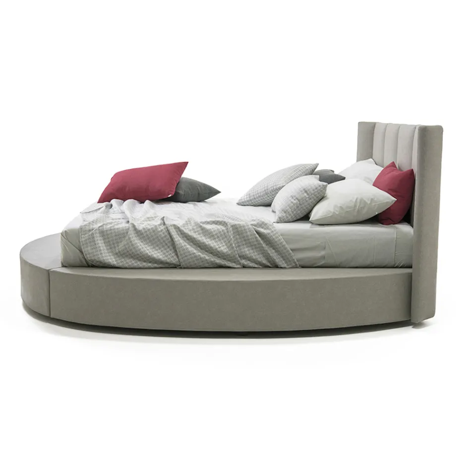 Round Double Bed with Storage Box in Faux Leather or Fabric - Romantic Viadurini
