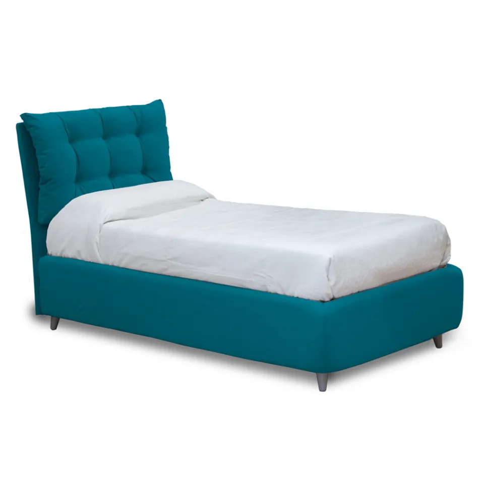 Single Bed with Padded Headboard and Feet Made in Italy - Aaron Viadurini