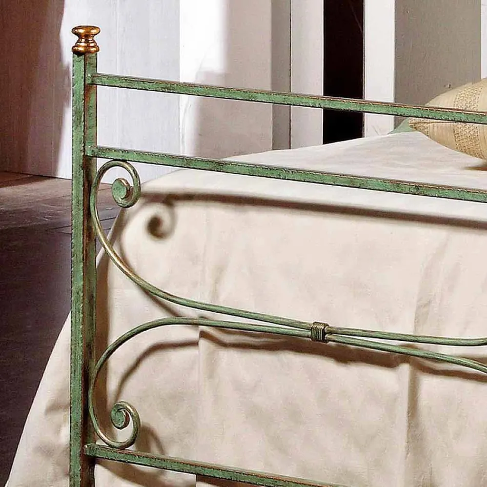 single bed in wrought iron hammered square Leila, made in Italy Viadurini