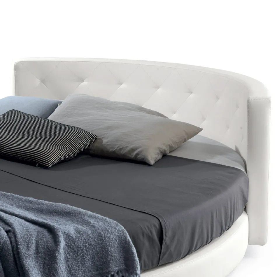 Round Design Double Bed Covered in Eco-Leather - Faenza Viadurini