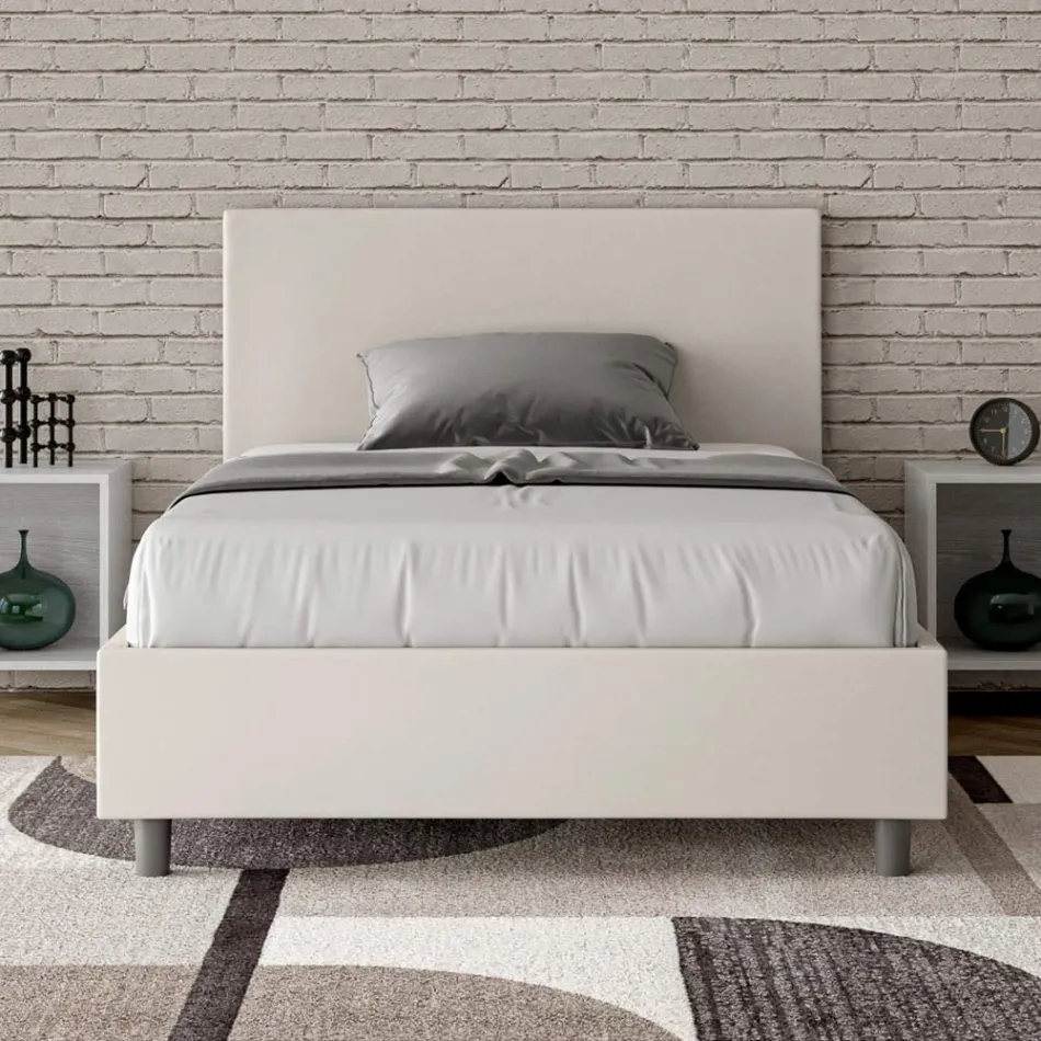 120x200 cm Queen Size Bed with Faux Leather Headboard Made in Italy - Pallone Viadurini