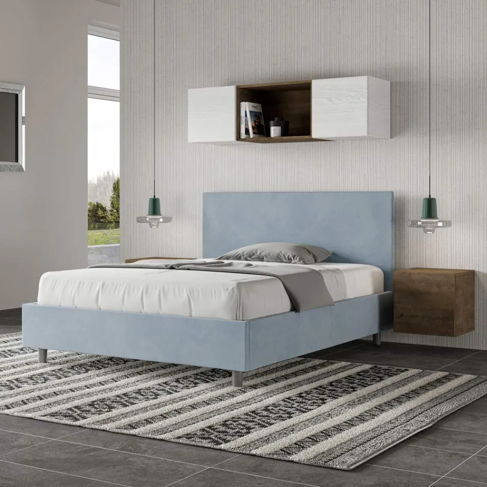 Double Bed 140x200 cm with Microfiber Headboard Made in Italy - Pallone Viadurini