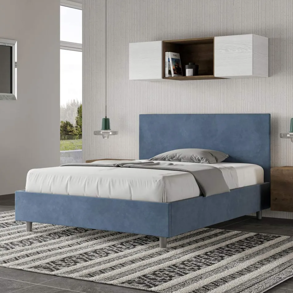 Double Bed 140x200 cm with Microfiber Headboard Made in Italy - Pallone Viadurini
